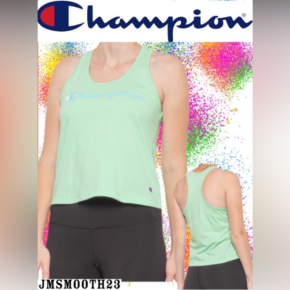🆕 Champion Racerback Tank Top Green with blue logo
